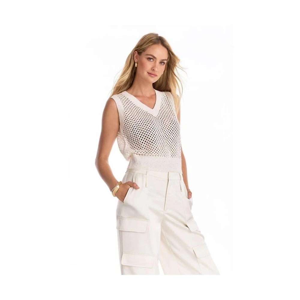 ✨ The Noli Shop Addison Sequin Crochet Top – Pearl, Size L, LIKE NEW